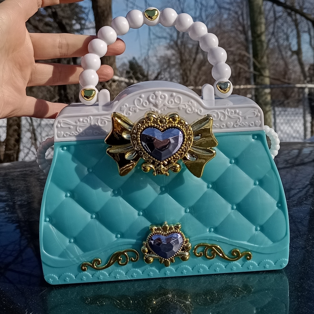 Rare Blue Gem And Gold Toy Purse For Children Opens Like A Real Purse NM